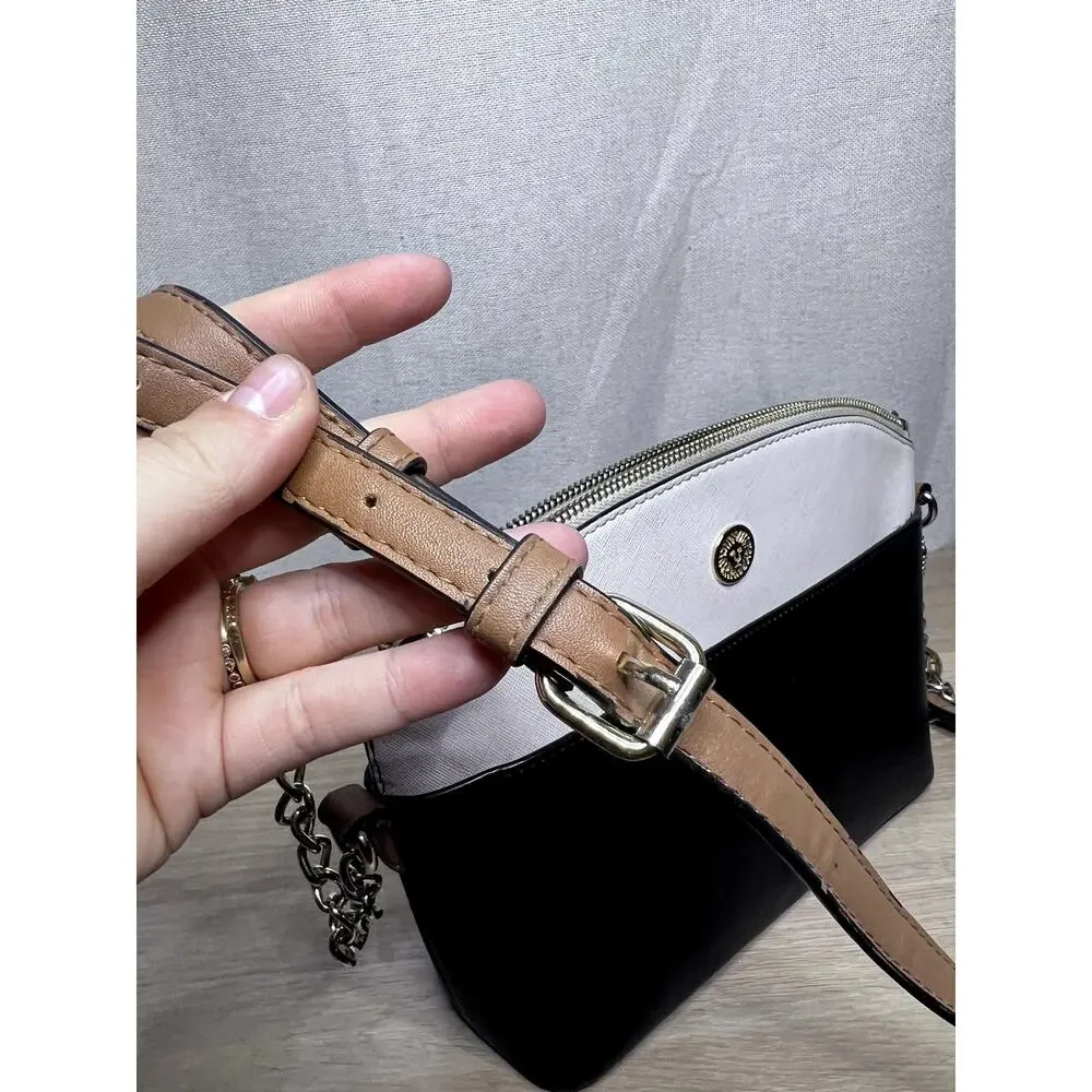 Anne Klein Classic Curves Crossbody Black White Silver Chain Bag Purse - Picture 6 of 11